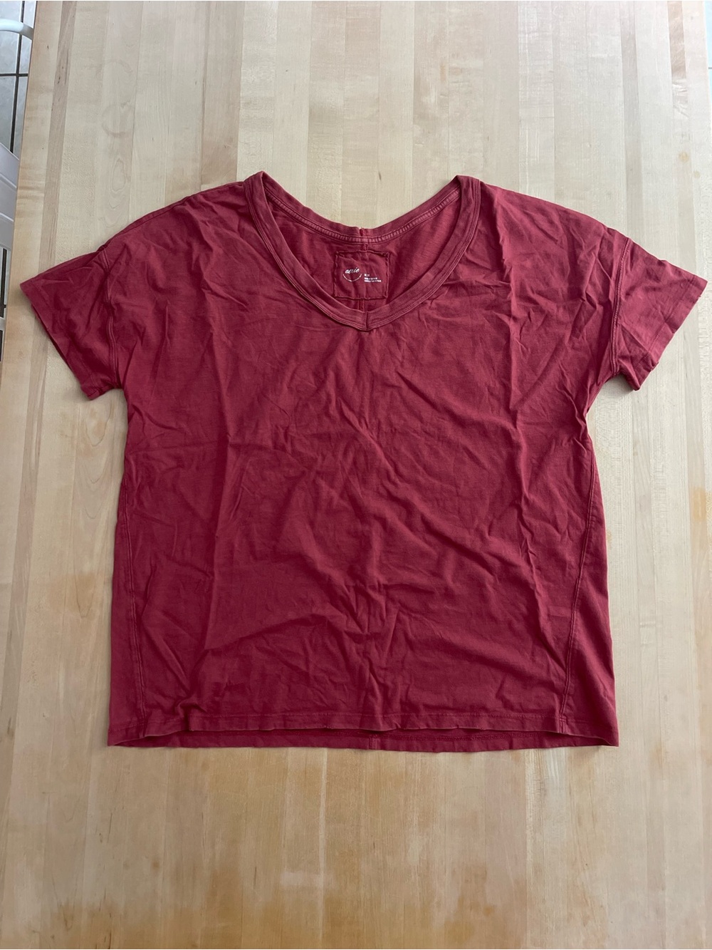 aerie Red V-Neck Short Sleeve Oversized Tee
